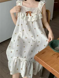 Mulheres Sleepwear Japão Coreano Mulheres Verão Algodão Impressão Nightdress Lace Ruffles Doce Meninas Victorian Princesa Nightgowns Homewear