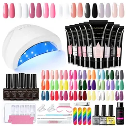 Kits de arte de unhas para kit de extensão acrílico gel polonês com lâmpada led uv manicure e base casaco superior salão de beleza casa