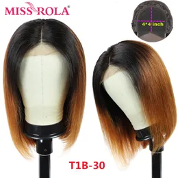 Human Chignons Miss Rola 4*4 Lace Closure Human Hair Wigs Brazilian Remy Hair Straight Short Bob Wig 1B30 1B99J 1B27 99J Lace Wigs 180% Density 231207