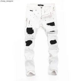 Philipp Plein Bear Jeans bianchi da uomo Pantaloni classici in denim da uomo alla moda Rock Star Fit Design casual da uomo Strappato Skinny invecchiato Biker Panno aderente 9UE5