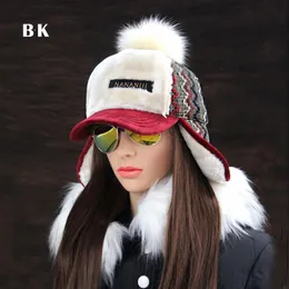 Winter Faux Cashmere Bomber Hat Women Earflap Caps Faux Fur Pompom Snow Hats Adjustable Bohemian Winter Russian Ushanka D19011503261j