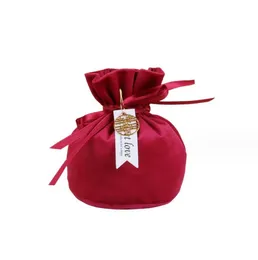 재사용 가능한 벨벳 크리스마스 사탕 선물 드로우 스트링 파우치 페스티벌 파티 선호 보석 가방 웨딩 장식 사탕 저장 가방