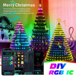 Julekorationer Tuya App Christmas Rgbic Tree Lights Ideal Led Fairy String Light Diy Smart Bluetooth Star Lights Xmas Wedding Party Decoration 231207