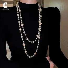 Colares Pingente Coreano Longo Dupla Camada Simulado Colar de Pérolas para Mulheres Camisola Cadeia Colares Feminino Collares Declaração Jewlery 231207