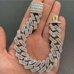 925 Silver Baguette Iced Out Moissanite Diamond Miami Cuban Link Chain Bracelet