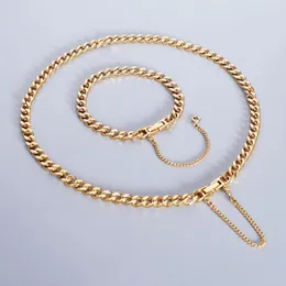 Conjuntos de joias de casamento de luxo nunca desbotam colar de corrente grossa e pulseira para mulheres pulseiras de aço inoxidável 18 K conjuntos de joias banhadas a ouro 231208