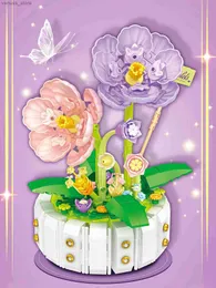 Bloki kwiatowe biuro biuro Symulacja domowa kreatywna dekoracja dzieci puzzle mini składniki konstrukcyjne urodziny fiołki wakacyjne r231208