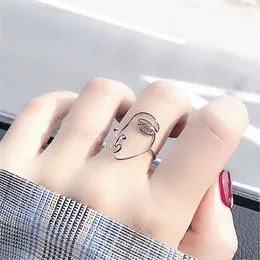 Cluster Rings Antique Silver Color Human Face For Women Rock Jewelry Statement Finger Ring Anillos Mujer Bijoux