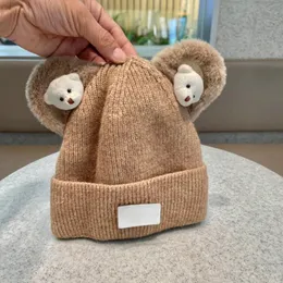 Beanie Cap 2023 Autumn Winter New Knitted Hat Cute Bear Plush Ears Fine Line Warm Woolen Hat Skull Caps L7Yv#