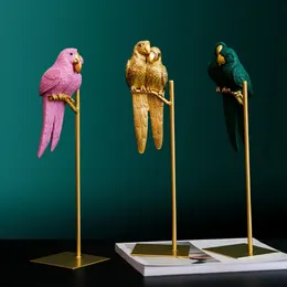 Oggetti decorativi Figurine Nordic Creativo Resina Simulato Animale Fortunato Pappagallo Uccelli Artigianato Ornamenti Oro Moderno Home Desktop Decorazione Figurine Regalo 231207
