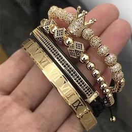 Kette Heißer Verkauf Klassische Handgemachte Flechten Armband Gold Farbe Hip Hop Männer Pflastern CZ Zirkon Krone Römische Ziffer Luxus schmuck YQ231208