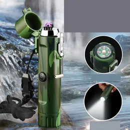 Mais recente isqueiro de arco duplo à prova d'água com lanterna de lanterna de sobrevivência de bússola de sobrevivência