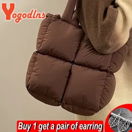 Evening Bags Yogodlns Winter Niche Diamond Tote Bag Space Cotton High Quality Pillow Tophandle Warm Jacket Handbag sac 231207