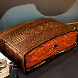 Guevara Cigar Humidor Box w/ Hygrometer Humidifier Portable Accessories Glasfönster Cigarett Cedar Träfodral för