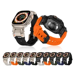 Titanfarbener Stahl-Metall-Adapter, TPU-Riemen, Armband, Armband, Silikonbänder für Apple Watch Serie 3, 4, 5, 6, 7, 8, 9 SE Ultra 2, iWatch 42, 44, 45, 49 mm