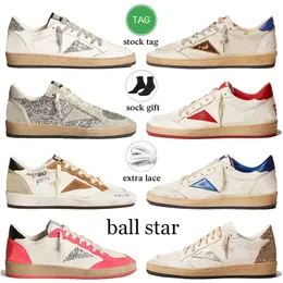 Högkvalitativ OG Designer Casual Shoes Low Ball Star Kvinnor Mens Läder övre tränare Italien varumärke handgjorda silverguld glitter mocka stjärna loafers vintage sneakers