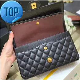 10A Hochwertige Jumbo-Tasche mit doppelter Klappe, Luxus-Designer, 25 cm, 30 cm, echtes Leder, Kaviar-Lammfell, klassische, komplett schwarze Geldbörse, gestepptes Han