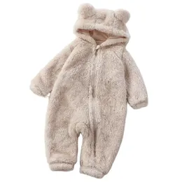 Strampler Baby Mädchen Junge Winterkleidung Schneemantel Teddybär Onesie Set Neugeborene Wolle Overall Hoodie 0-36M 231208
