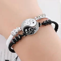 Correntes Draak Yin Yang Tai Chi Fofoca Weven Paar Ketting Armband Set Lichtmetalen Hanger Verstelbare Braid Armbanden Kettingen