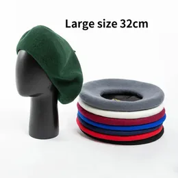 Berets Übergroße 100% Wolle Berets Frauen Herbst Winter 32 cm Große Baskenmütze Große Größe Männer Hut Maler Hut Weibliche Warme wandern Kappe 231208