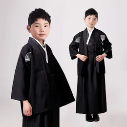 エスニック服バルダーレンスタイルレトロコスチューム日本のサムライ子供の着物の男の子アウターカバーカーニバルパーティーステージショー