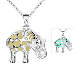 Pendant Necklaces 2023 Hollow Elephant Glow In The Dark Glowing Necklace Silver Plated Animal Luminous Stone Women