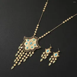 Colar brincos conjunto moda feminina longa corrente metal borla étnico estilo árabe na moda festa de casamento jóias