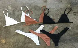 Brasilianische Mädchen-Badeanzüge, Bikini, kleine Körbchen, hoher Schnitt, Strand-Biquini, einfarbig, Schwarz, Weiß, Mikro-Badeanzüge, Tanga-Bikinis2741764
