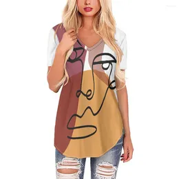 Women's T Shirts Picasso Faces Sublimation Printing Short Sleeve Long Swing V-Neck Top Women Tee