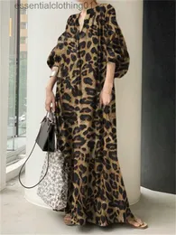 Urban Sexy sukienki Leopard wydrukowane maxi sukienki kobiety dużego długiego sukienki Fe Summer V-Neck Puff SLE Casual Holiday Beach Sundress Robe L231208