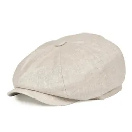 Botvela Summer Linen Newsboy Cap Men Kobiety Herringbone Bakerboy Caps Lekka oddychająca płaska kapelusz Bpple Beret Hats 007 T200715248L