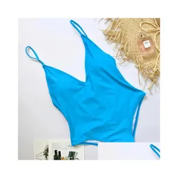 İki parçalı takım elbise v Boyun Scrunch Butt Kadın mayo mayo kadınları sırtsız monokini y yüksek kesim mayo yüzme bodysuit 220620 damla dhmpa