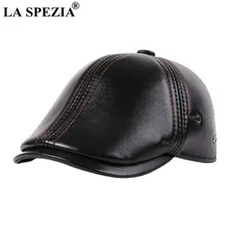 BERETS LA SPEZIA CAP MEN WINTER BERET Real Leather Hat Men S Harm Black Cowskin Sboy 캐주얼 플랫 231208