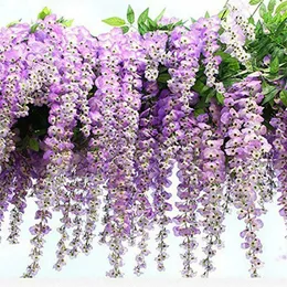 Dekorativa blommor kransar 12 Bunches Fake Ivy Wisteria Hanging Flowers Artificial Plant Vine Garland For Room Garden Decorations Wedding Home Decor Purple 231207