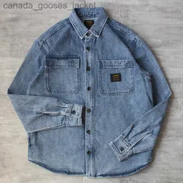 Kvinnors jackor tung extra tjock tvätt retro gör gammaldags lti-pocket Loose Double-Pocket Long-Slesled Denim Shirt Jacket Man L231208