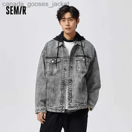 سترات نسائية Semir Denim Coat Men Spring 2023 Cool عارضة نمط Retro Street Campus مزيفة مقنعين من قطعتين