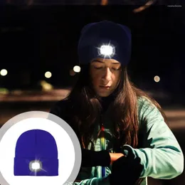 Berets versátil chapéu de malha usb recarregável led gorro de malha para mulheres inverno quente à prova de vento sem borda com exterior