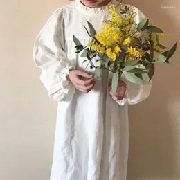 Vestidos para niñas, vestido para niñas, primavera Otoño, ropa coreana para bebés, jersey de cuello redondo con volantes de manga larga de lino y flores para niños pequeños