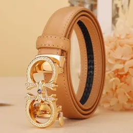 New Women's Belt Fashionable, Simple and Versatile, Made of Genuine Leather with Automatic Buckle, High end Belt, Women's Pants with Coat and Diamond Fine Style 231215