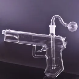 Unique Glass Bong Dab Rig Water Pipes 7.5inches Ash Catcher Hookahs Gun Shape Recycler Shisha Bong with Dry Herb Bowl 30mm Ball Oil Burner Pipe