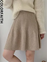 Юбки-шорты Colorfaith SK5608JX 2023 Вязание с высокой талией Корейская мода Элегантная женская винтажная одежда в консервативном стиле Осень-зима Женская мини-231207