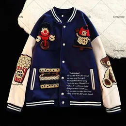Men's Jackets American Street Flocking Embroidered Clown Baseball Uniform Y2K Retro Hong Kong Fashion Casual Couple Jacket For Men And Women 231208