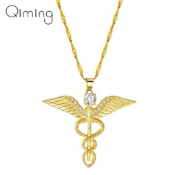 Angel's Wings Necklace Women Moissanite Ouroboros Magic Wand Caduceus Emergency Medical Doctor Nurse Jewelry3192271