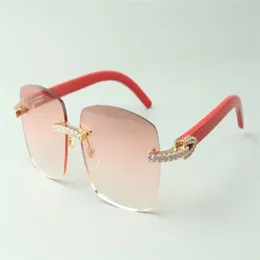 Солнцезащитные очки Direct s с бесконечными бриллиантами 3524025 и красными деревянными дужками, дизайнерские очки, размер 18-135 мм3139