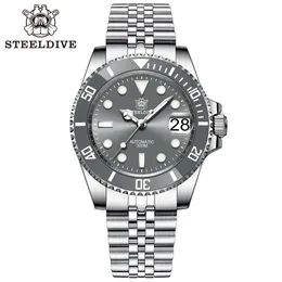 Wristwatches SD1953 In Gray Dial Stainless Steel NH35 Watch Steeldive 41mm STEELDIVE Brand Sapphire Glass Men Diver Watches reloj hombre 231208