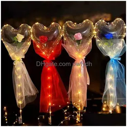 파티 장식 Led Bobo Balloon Flashing Light Heart 모양의 장미 꽃 공 모양의 투명 웨딩 발렌타인 데이 선물 드롭 배달 DHVM4