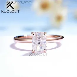 Con pietre laterali Kuololit Radiant Moissanite Anello per le donne Soild 18K 14K Rose Gold Hide Halo Gioielli da sposa per fidanzamento Regali di Natale YQ231209