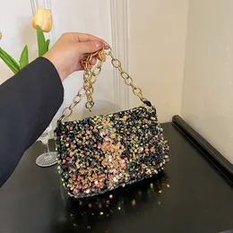 Evening Bags Contrasting color all match sequin underarm bag female autumn chain small square fashion shoulder 231208