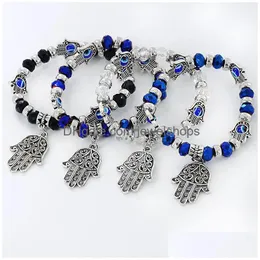 Bracelets de charme Hamsa Main Turquie Fatima Evil Eye Perle Bijoux Hommes Mode Vintage Sier Perles Charms Bracelet Cadeau Pour Femmes Homme Gi Dhawh