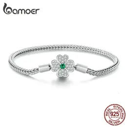 Chain 925 Sterling Silver Four-Leaf Clover Snake Basic Bracelet Pave Setting CZ for Women Beads and Charms DIY Fine Jewelry 231208